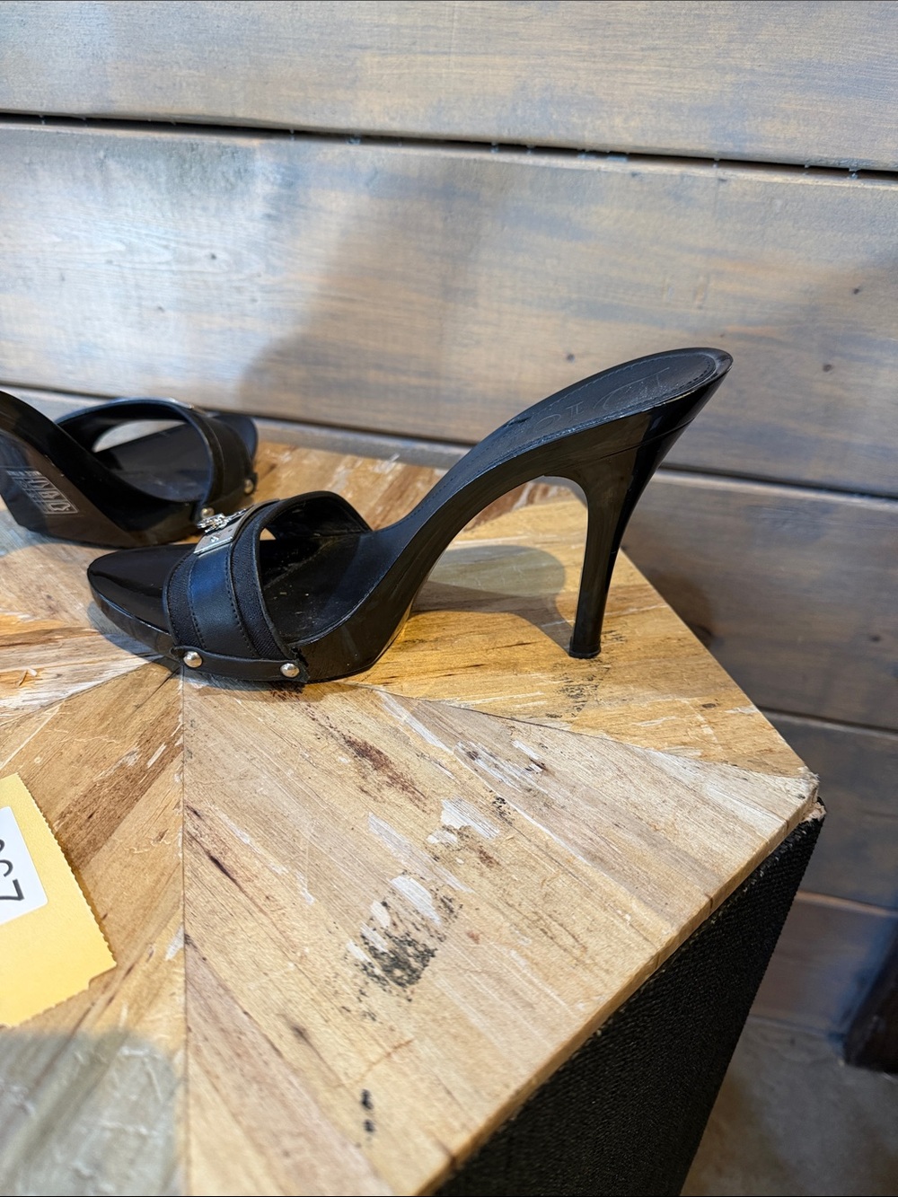Dior Black Patent Slide Mules with Gold Logo Plaque - Picture 4 of 7
